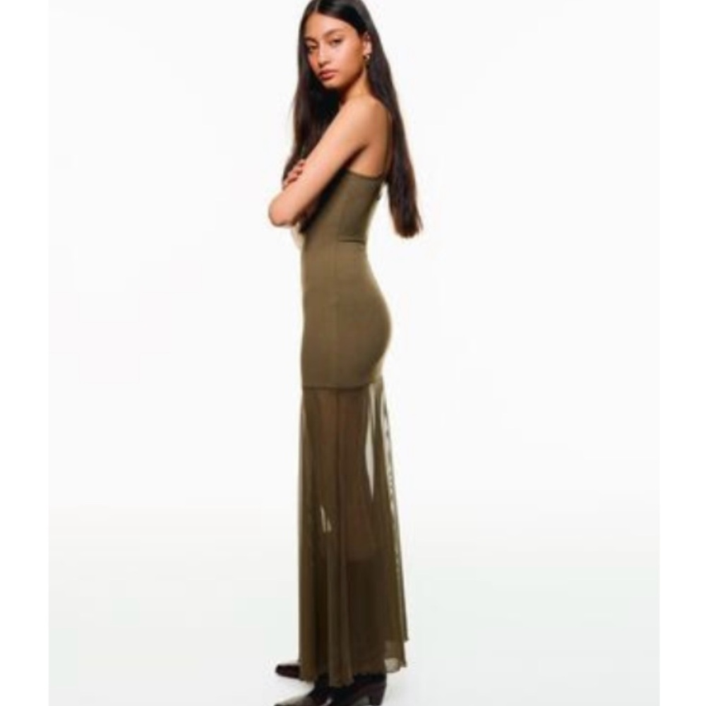 Bershka maxi dress with stripe khaki